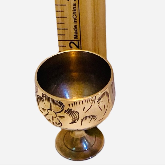 Vintage Brass Tea Set, Four Goblets, Numbered Abdullah Tray Etched Floral - Picture 3 of 9